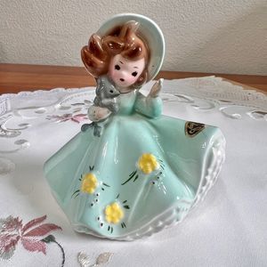 Vintage Josef Originals March Birthday Girl Figurine Holding Puppy Dog, 1963